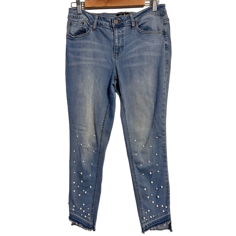 Earl Jeans Size 10 Skinny Jeans With Ankle Pearl Details Raw Hem